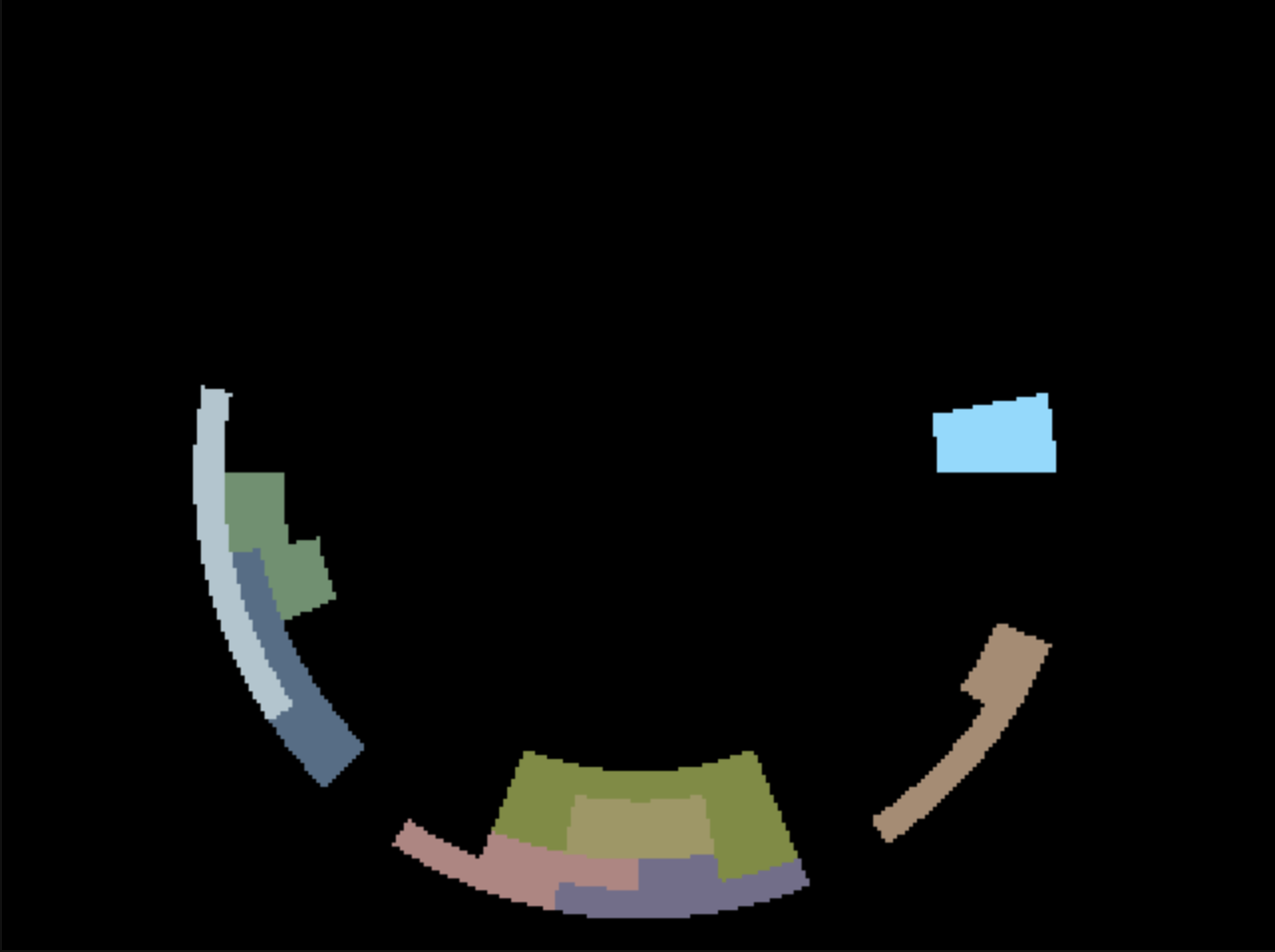 tetrominoes curved around an arc